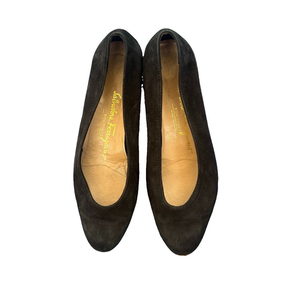 Salvatore Ferragamo Black Flats Women’s Size 5.5 Italy Suede Leather WORN